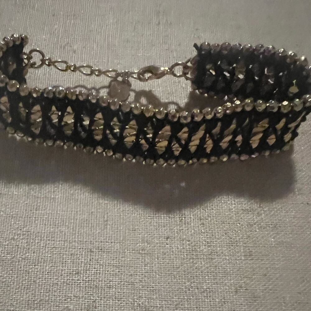 Vtg Stella & Dot Gold tone Beaded and Black Braided Bracelet Workwear Party Gala - Picture 3 of 9